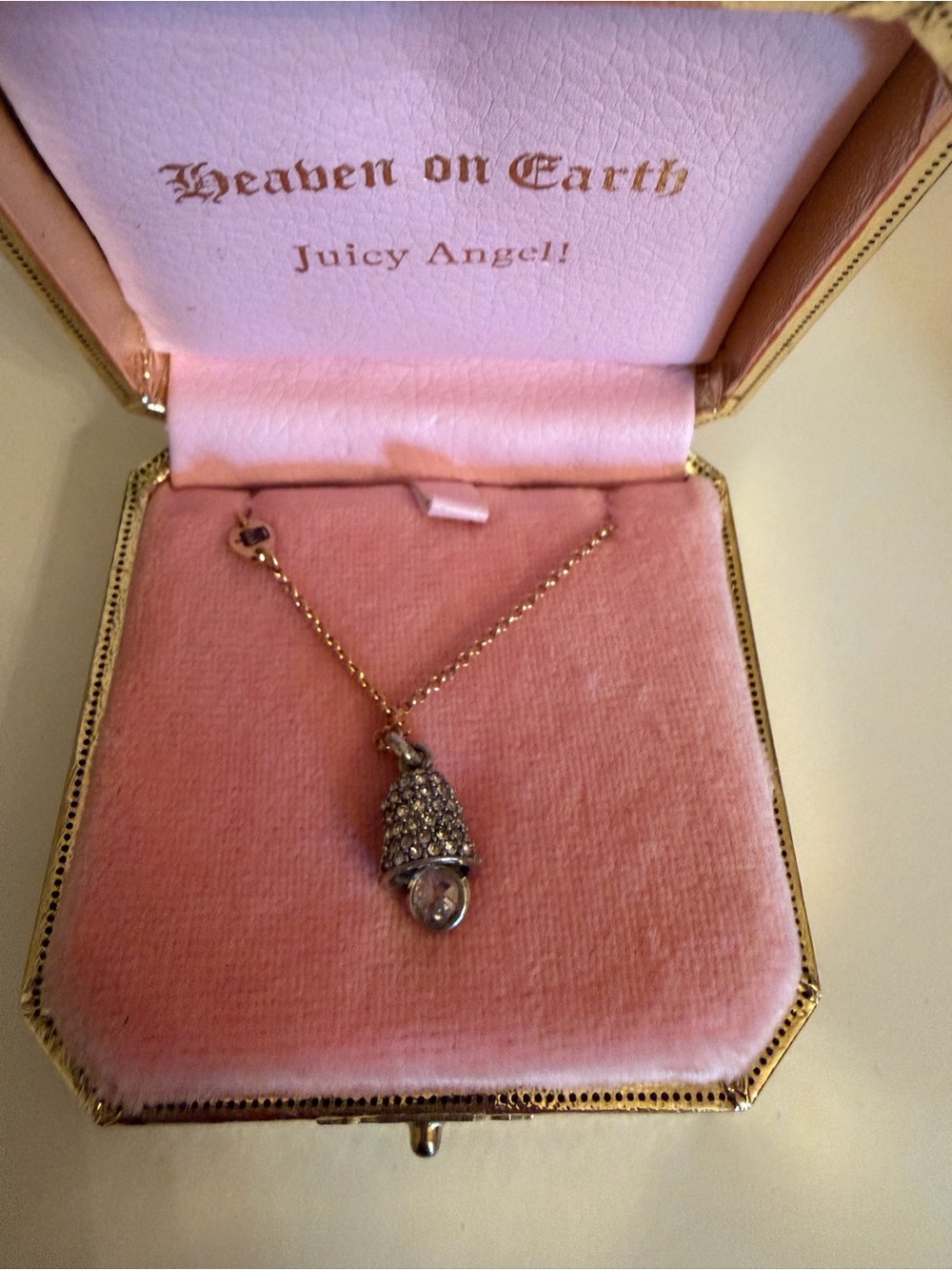 Juicy Couture Gold-Tone Crystal Acorn Pendant Necklace with Clear Stones